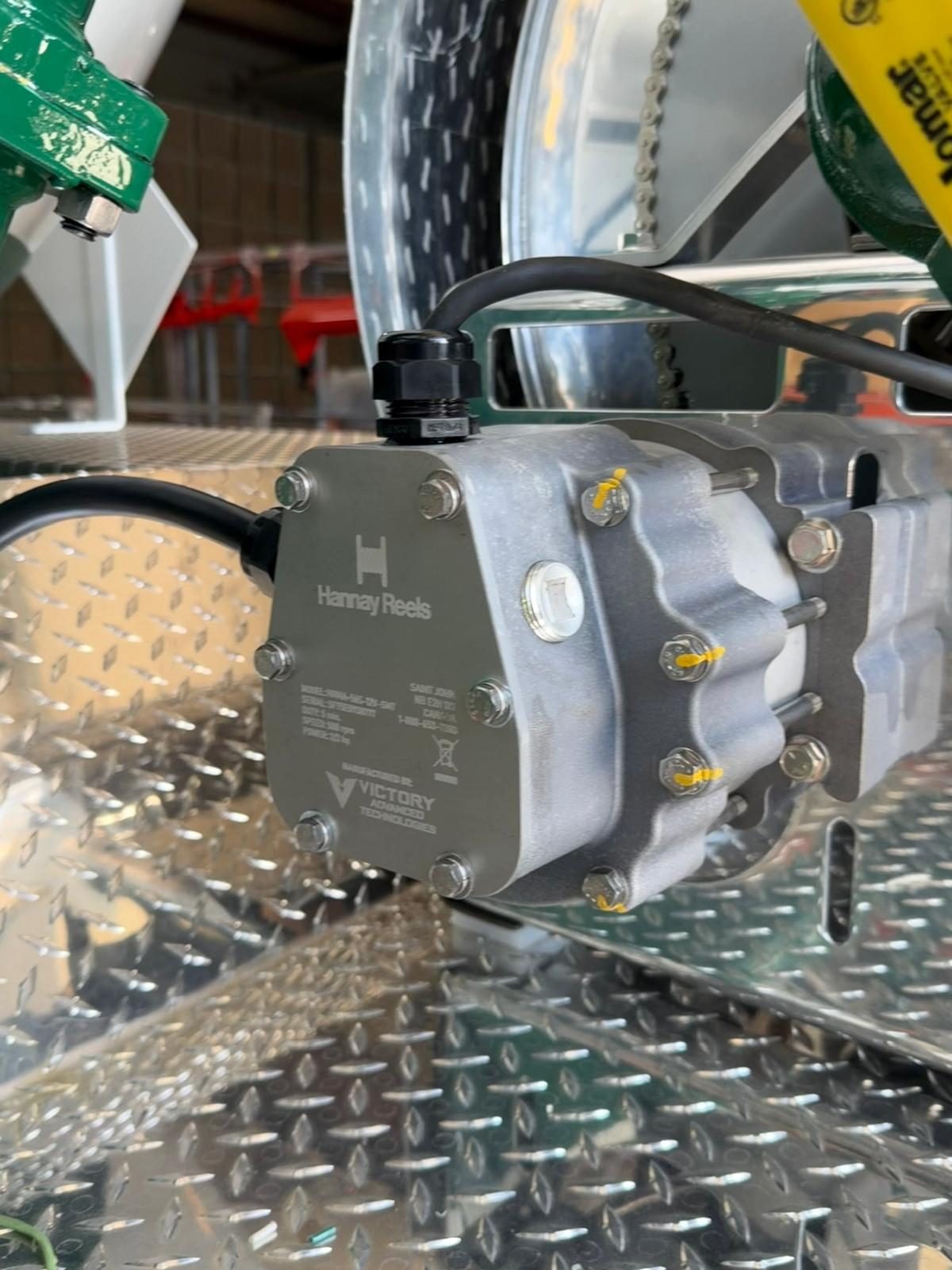 Victory Series-EX motor installed on a Hannay hose reel in the field